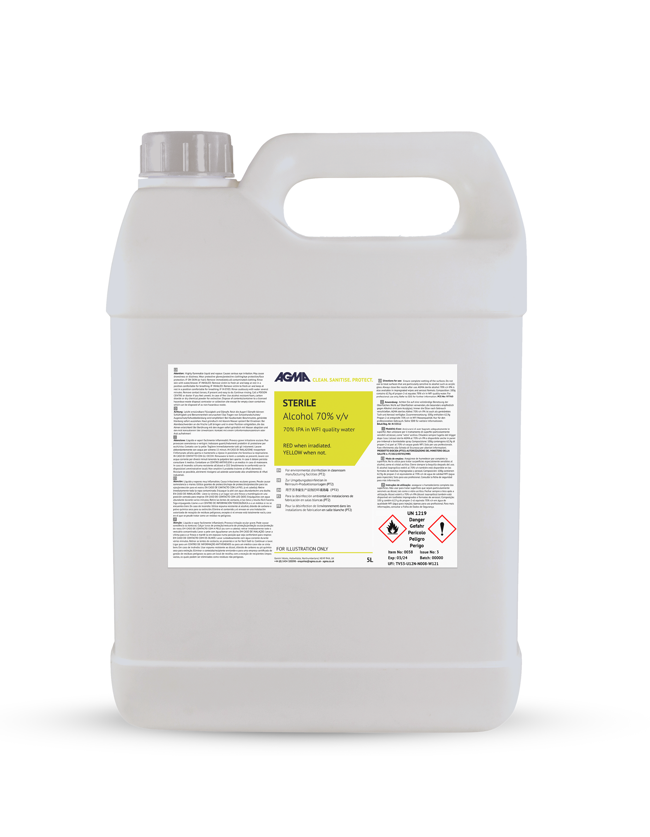 Image de couverture | AGMA IPA stérile à 70 % dans de l'eau pour injection (WFI) 2 x 5 L - 0038