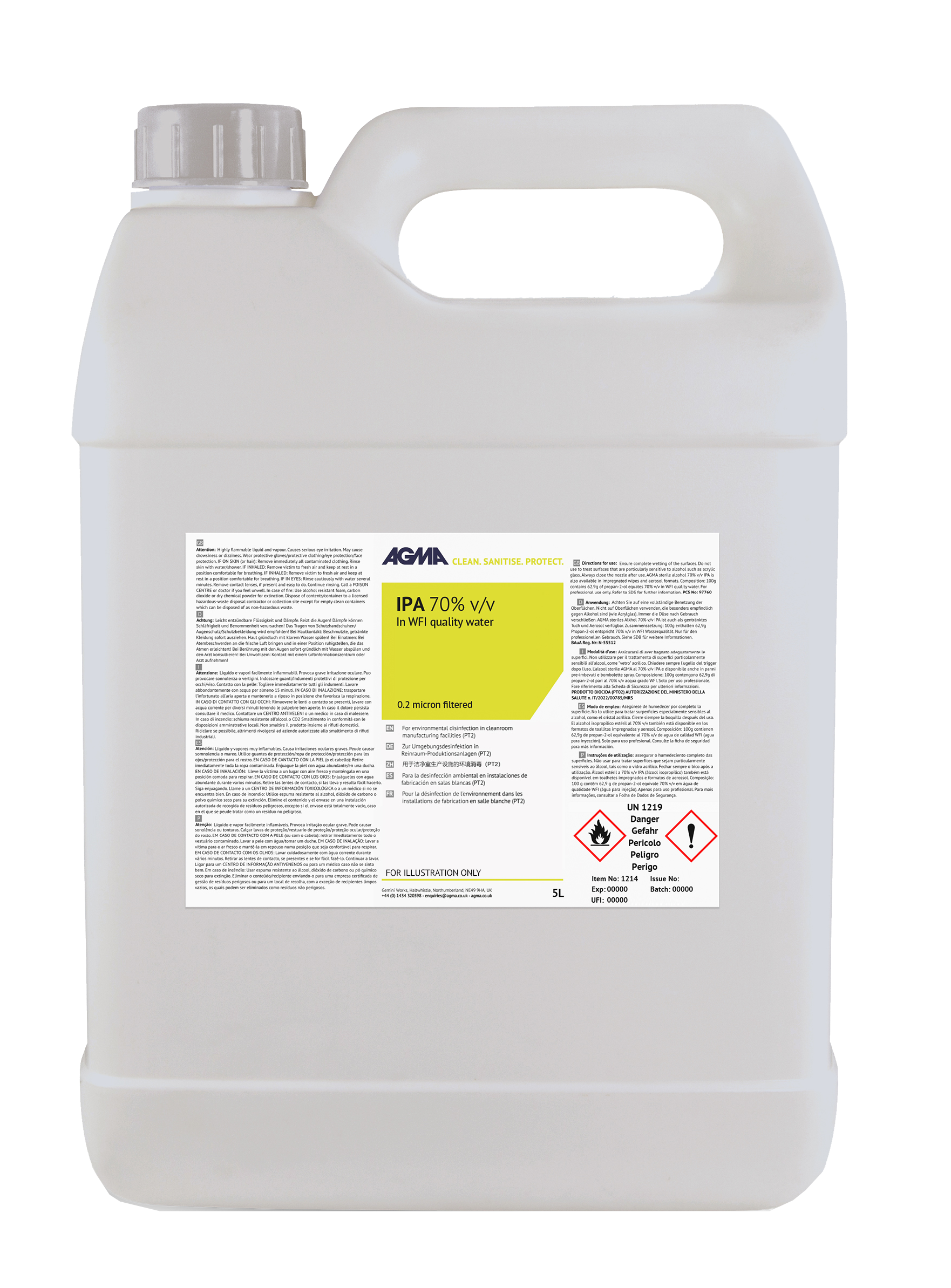 Image de couverture : AGMA IPA 70% en bouteille WFI 5L - 1214