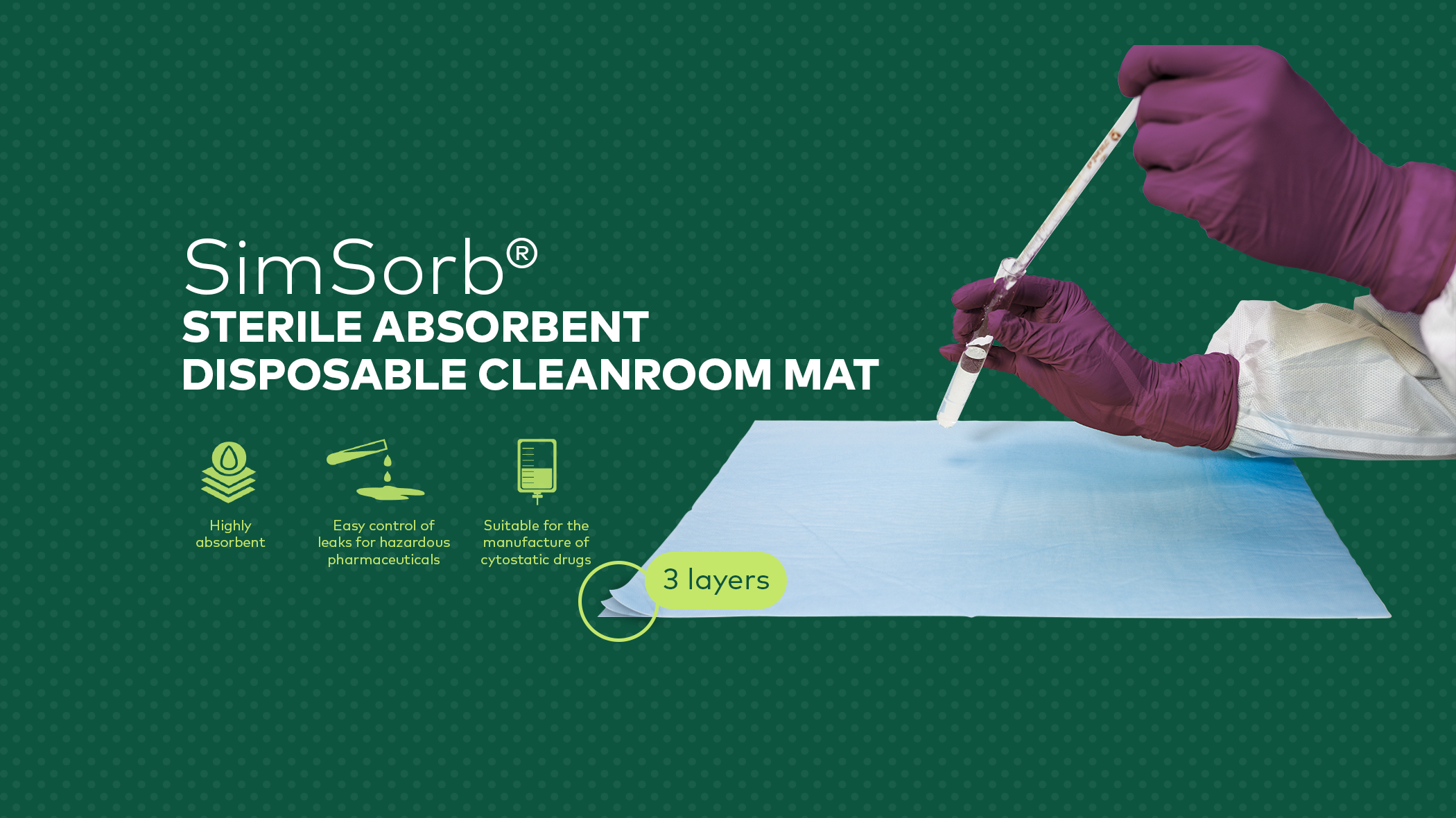 SimSorb | Tapis de préparation stérile et absorbant pour salle blanche | EN | Bannière